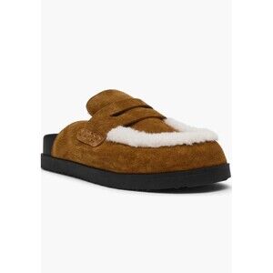 Steve Madden Tomlin Faux Fur Trim Mule Clog Women’s 7 Chestnut Suede NWOB